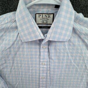 Thomas Pink The Sterling Long Sleeve Button Up Shirt 16.5 35 Blue Pink Plaid